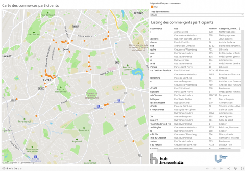 ​  Vue de la carte interactive des commerces participant à l'action chèques commerce