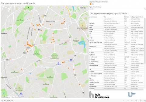  Vue de la carte interactive des commerces participant à l'action chèques commerce